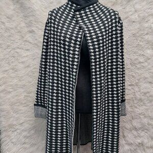 Cocogio Italy Women's Black&White Geometric Pattern Wool Blend Knit Cardigan L